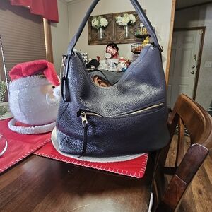 Coach Navy Blue Pebbled Leather Hobo Bag
